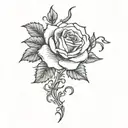 Squiggly thorny rose vine tattoo template stencil black and white tattoo design idea