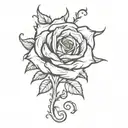Squiggly thorny rose vine tattoo template stencil black and white tattoo design idea