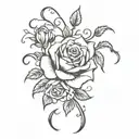 Squiggly thorny rose vine tattoo template stencil black and white tattoo design idea