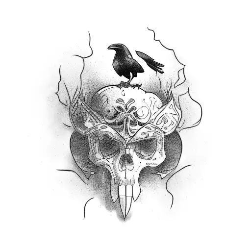 grave with raven tattoo design idea