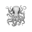 A blackwork tattoo design portraying a Muaythai fighter with octopus tentacles wrapping around their limbs, symbolizing strength and adaptability tattoo design idea