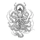 A blackwork tattoo design portraying a Muaythai fighter with octopus tentacles wrapping around their limbs, symbolizing strength and adaptability tattoo design idea