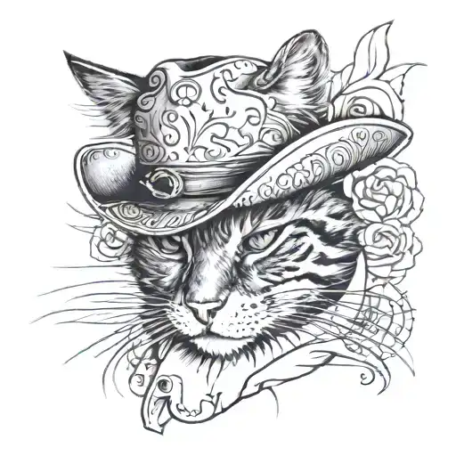 cowboy cat tattoo design idea