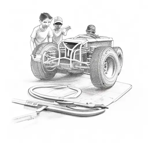 father with two sons working on vehicle tattoo design idea