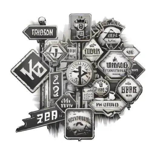 A collage of street signs and urban symbols representing your passion for the streets (улица) tattoo design idea