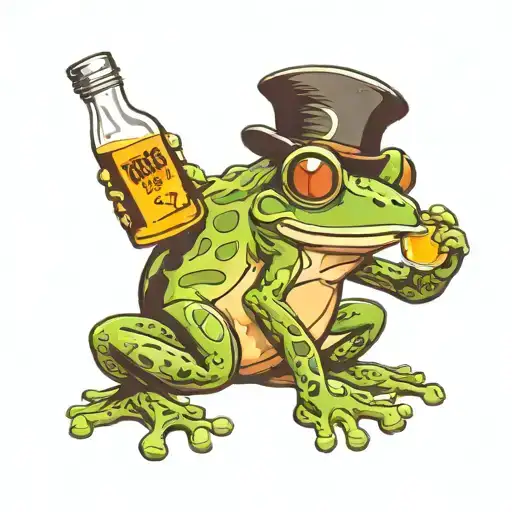 cute frog drinking bottle of moonshine jar tattoo design idea