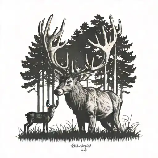whitetail buck standing in woods tattoo design idea