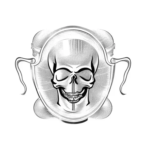 A traditional-style tattoo depicting a skull wearing a motorcycle helmet and holding a beer mug tattoo design idea