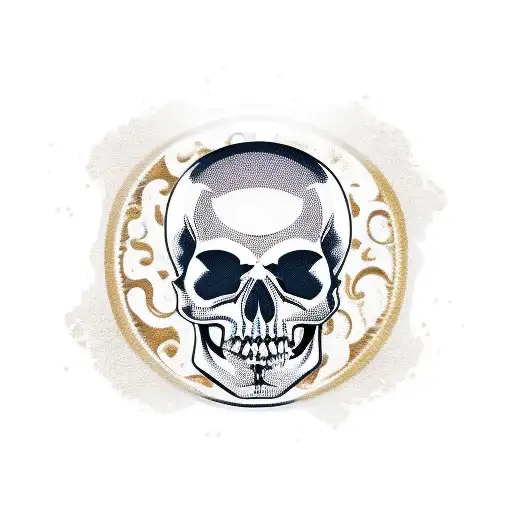 A traditional-style tattoo depicting a skull wearing a motorcycle helmet and holding a beer mug tattoo design idea