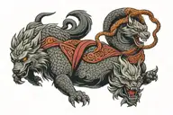 viking, wolf, samurai, snake, clashing tattoo design idea