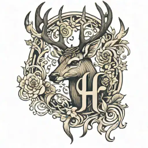 Deer with the letter H tattoo design idea