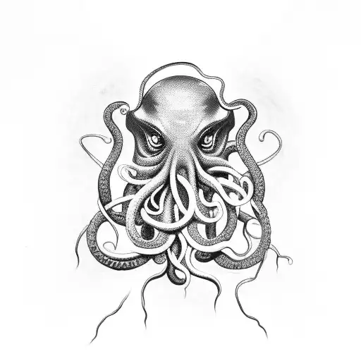 A tattoo machine intertwined with tentacles inspired by HP Lovecraft tattoo design idea