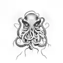 A tattoo machine intertwined with tentacles inspired by HP Lovecraft tattoo design idea