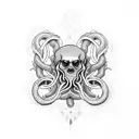 A tattoo machine intertwined with tentacles inspired by HP Lovecraft tattoo design idea