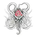 A tattoo machine intertwined with tentacles inspired by HP Lovecraft tattoo design idea
