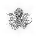 A tattoo machine intertwined with tentacles inspired by HP Lovecraft tattoo design idea