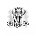 elephant with Lilly's and representation of perseverance and strength through weakness tattoo design idea