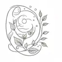 moon fine line tattoo with sun some leaf and floral tattoo design idea