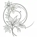 moon fine line tattoo with sun some leaf and floral tattoo design idea