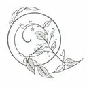 moon fine line tattoo with sun some leaf and floral tattoo design idea