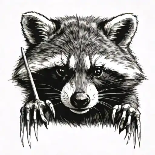 a raccoon with Wolverine claws tattoo design idea