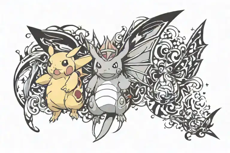 pikachu butterfree and charizard  tattoo design idea