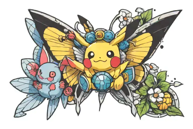 pikachu and butterfree tattoo design idea