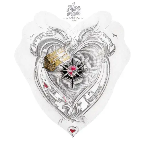 treasure map  of love passion romance pain hate  tattoo design idea