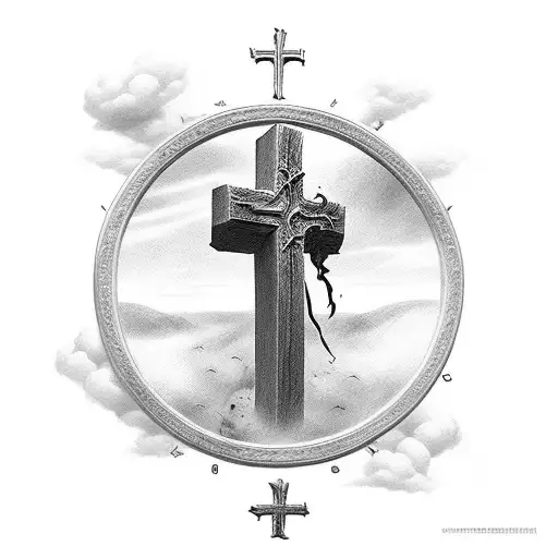 psalm 23:4 bold written with a cross next to it and surrounded by clouds  tattoo design idea