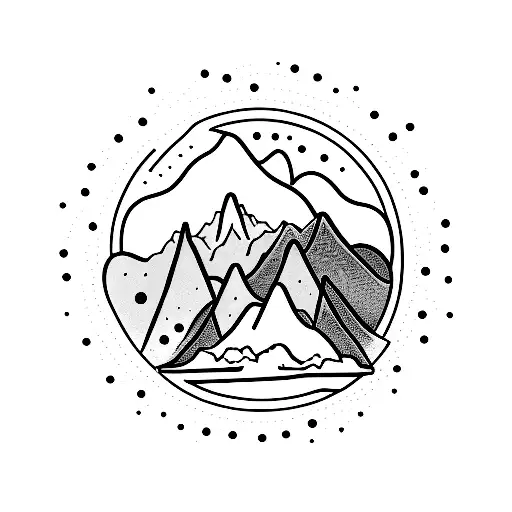 A minimalist tattoo of a group of friends holding hands, forming a circle around a mountain, symbolizing the client's love for both friendship and mountains tattoo design idea