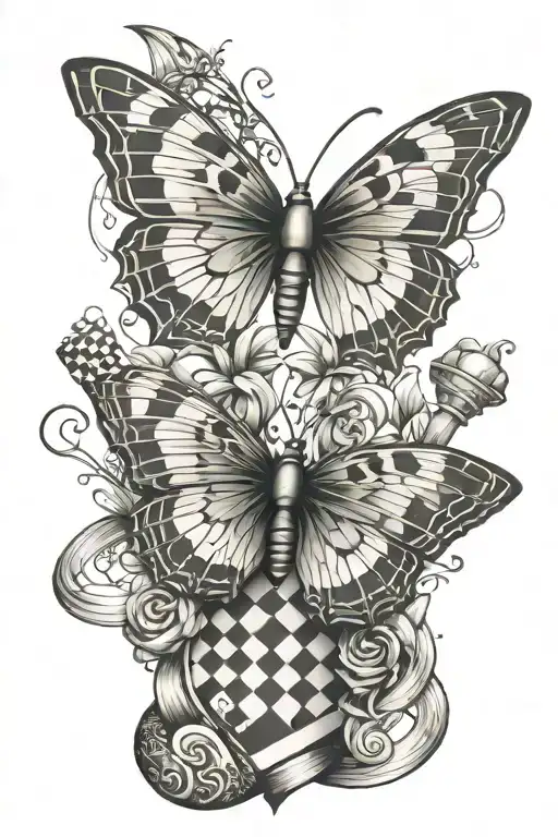The combination of butterfly, snake and chess tattoo design idea