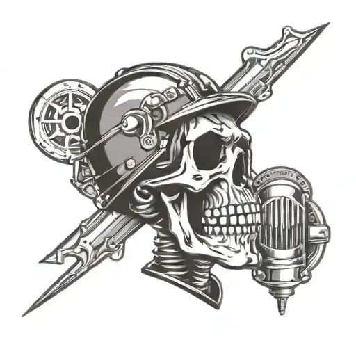 Skull wearing Welding Helmet tattoo design idea