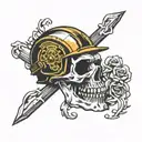 Skull wearing Welding Helmet tattoo design idea