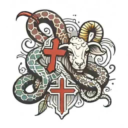 lamb bleeding with a cross stepping on a snake tattoo design idea