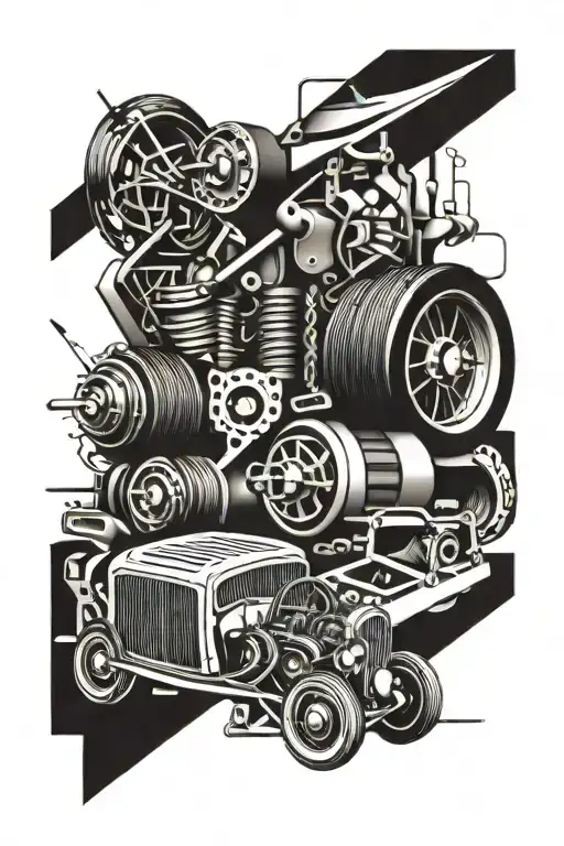 cars and engine parts tattoo design idea