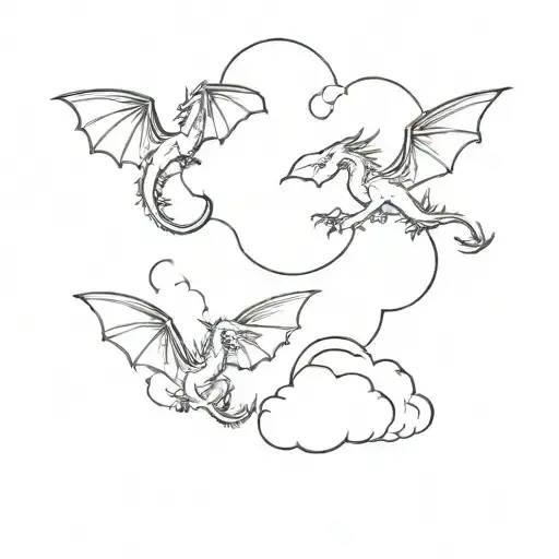  3 dragons flying in the clouds   tattoo design idea