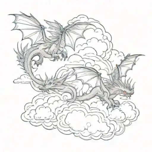 3 dragons  flying in the clouds   tattoo design idea