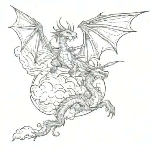 dragons flying between  the clouds    tattoo design idea