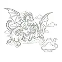  cute dragons flying between  the clouds    tattoo design idea