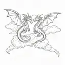  cute dragons flying between  the clouds    tattoo design idea