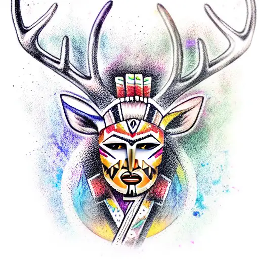 Aztec Warrior and Wixarika Deer tattoo design idea