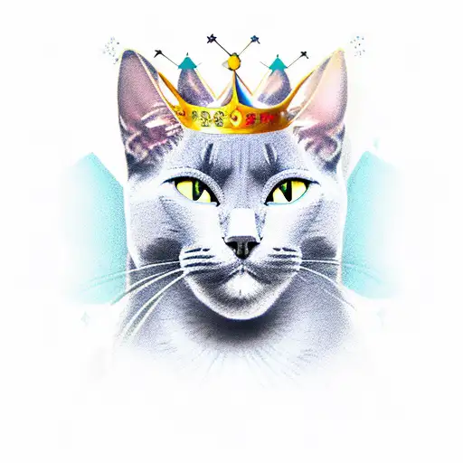 russian blue cat with crown tattoo design idea