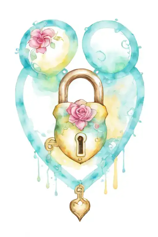 3 hearts sourroubding a large heart shaped lock tattoo design idea