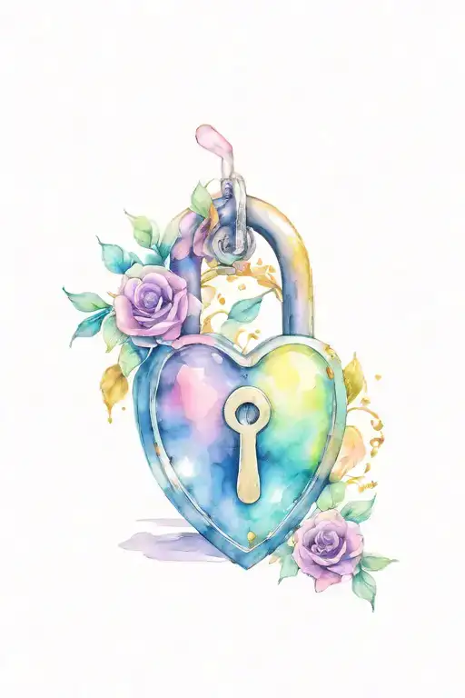 3 hearts surround a large heart shaped lock tattoo design idea