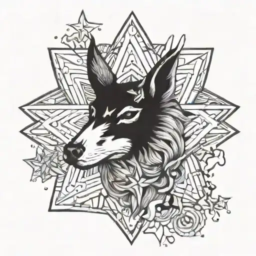 animal head covering a star black  tattoo design idea