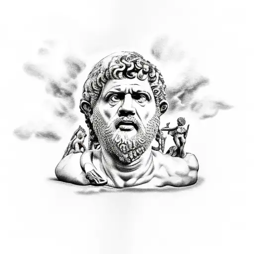 full left leg with Roman and Greek philosophers, quotes and buildings tattoo design idea