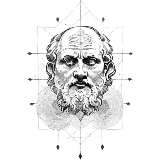 full left leg with Roman and Greek philosophers, quotes and buildings tattoo design idea