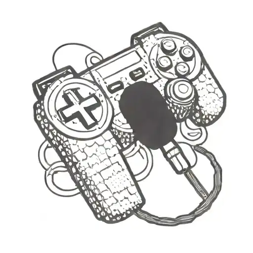 A pixelated video game controller intertwined with a microphone, symbolizing your love for gaming and streaming tattoo design idea