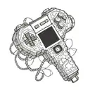 A pixelated video game controller intertwined with a microphone, symbolizing your love for gaming and streaming tattoo design idea