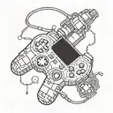 A pixelated video game controller intertwined with a microphone, symbolizing your love for gaming and streaming tattoo design idea